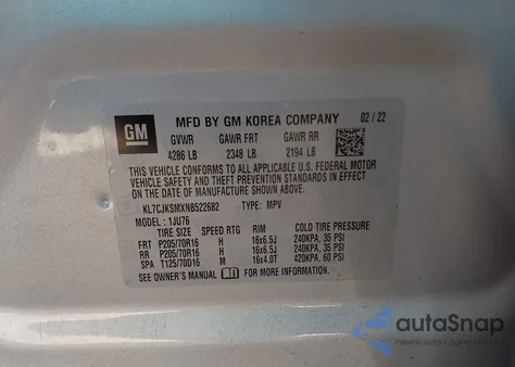 2022 Chevrolet Trax Fwd Ls from USA, damaged, VIN KL7CJKSMXNB522682